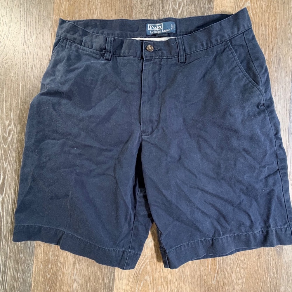 Polo Ralph Lauren Prospect Shorts Mens 33 Navy Blue Chino Cotton Flat Front 5551